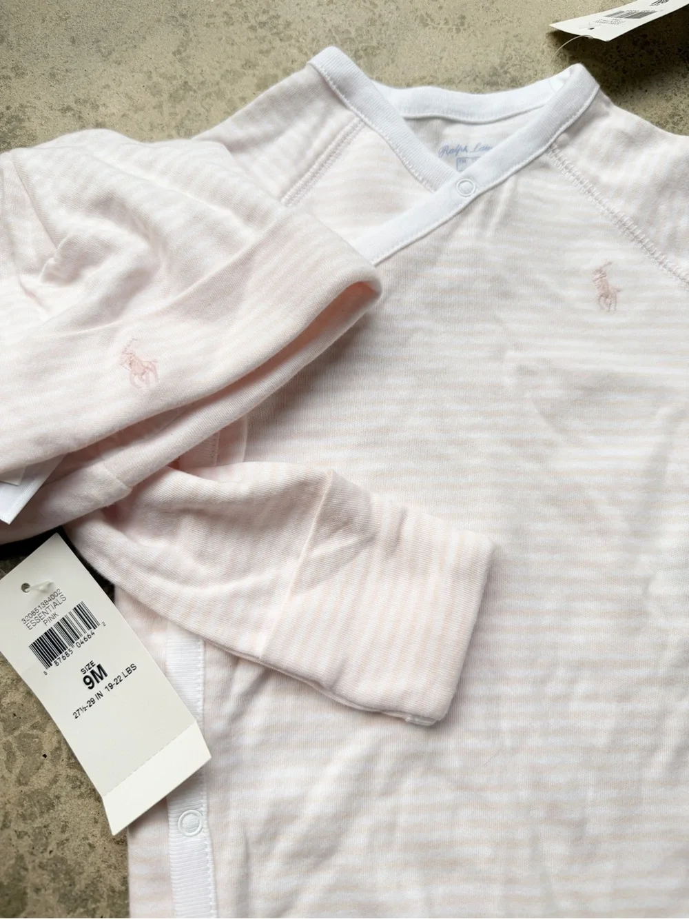 Ralph Lauren Baby Pink Striped Snap-Front Bodysuit & Hat Set 9mo